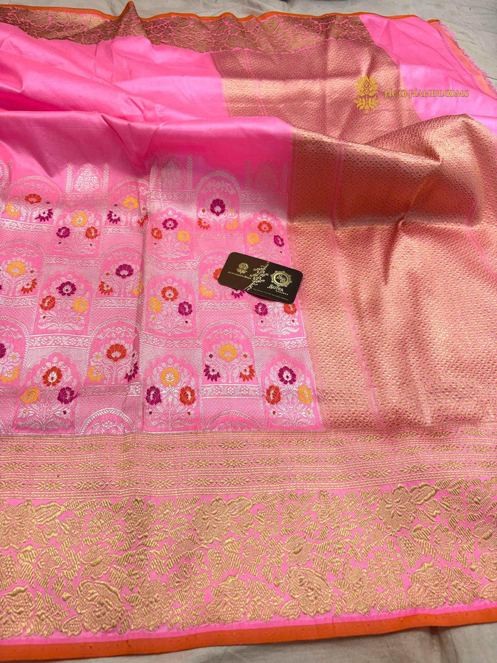 Regal Pink Pure Katan Silk Handloom Banarasi Saree - All Over Meenakari Skirt Border