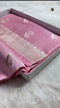 Baby Pink Premium Mashru Katan Silk Banarasi Saree - Floral Motifs