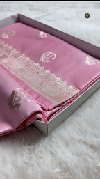 Baby Pink Premium Mashru Katan Silk Banarasi Saree - Floral Motifs