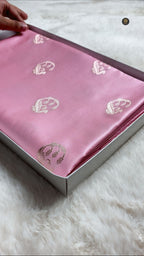 Baby Pink Premium Mashru Katan Silk Banarasi Saree - Floral Motifs