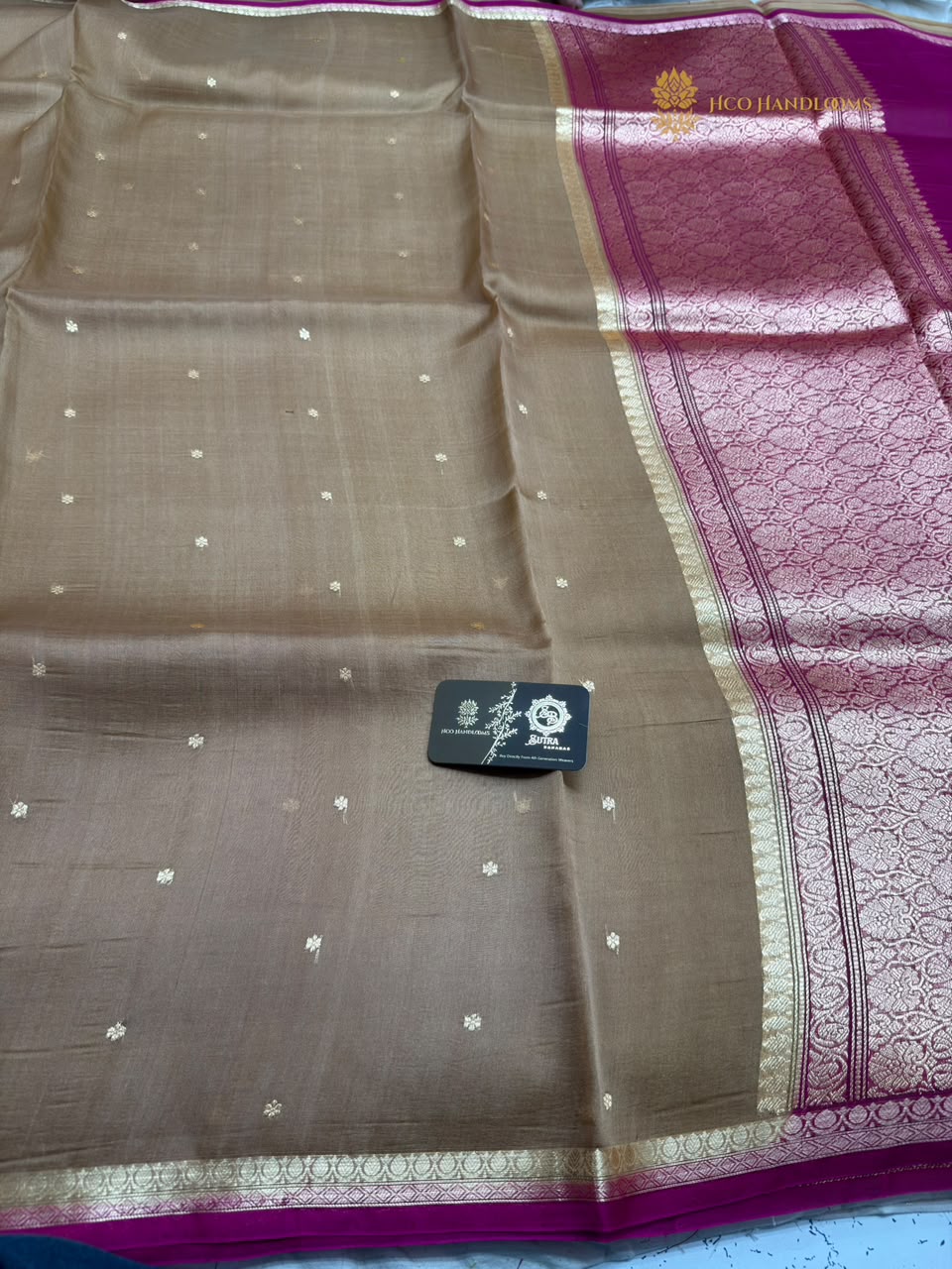 Pure Kora Silk Handloom Banarasi Saree - All Over Small Buti