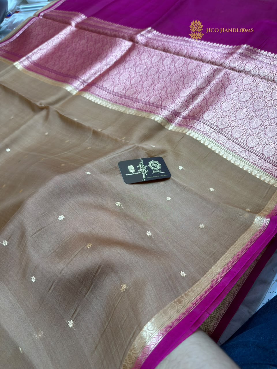 Pure Kora Silk Handloom Banarasi Saree - All Over Small Buti