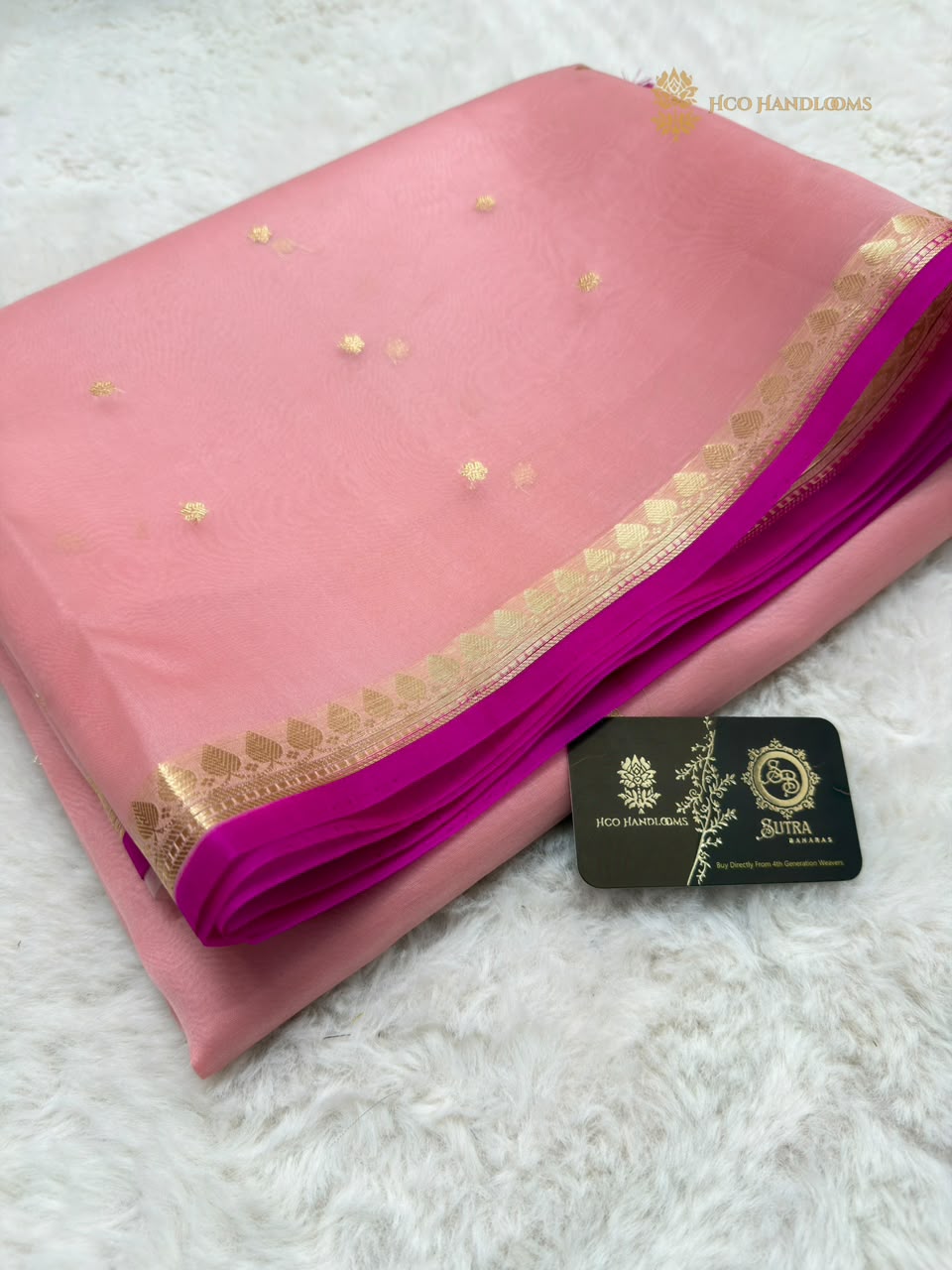 Pure Kora Silk Handloom Banarasi Saree - All Over Small Buti