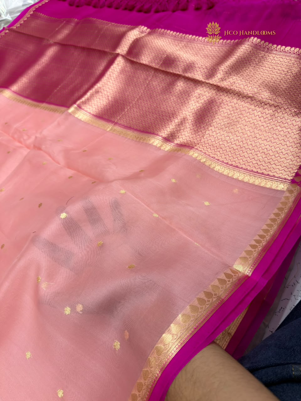 Pure Kora Silk Handloom Banarasi Saree - All Over Small Buti