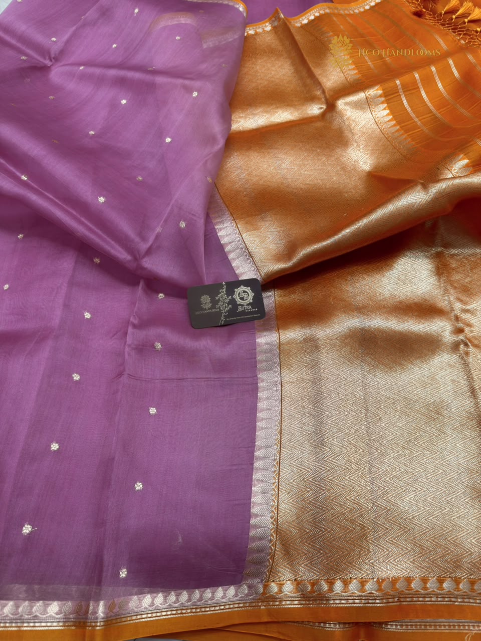 Pure Kora Silk Handloom Banarasi Saree - All Over Small Buti