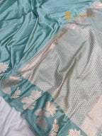 Light Blue Premium Mashru Katan Silk Banarasi Saree - All Over Smnall Motifs