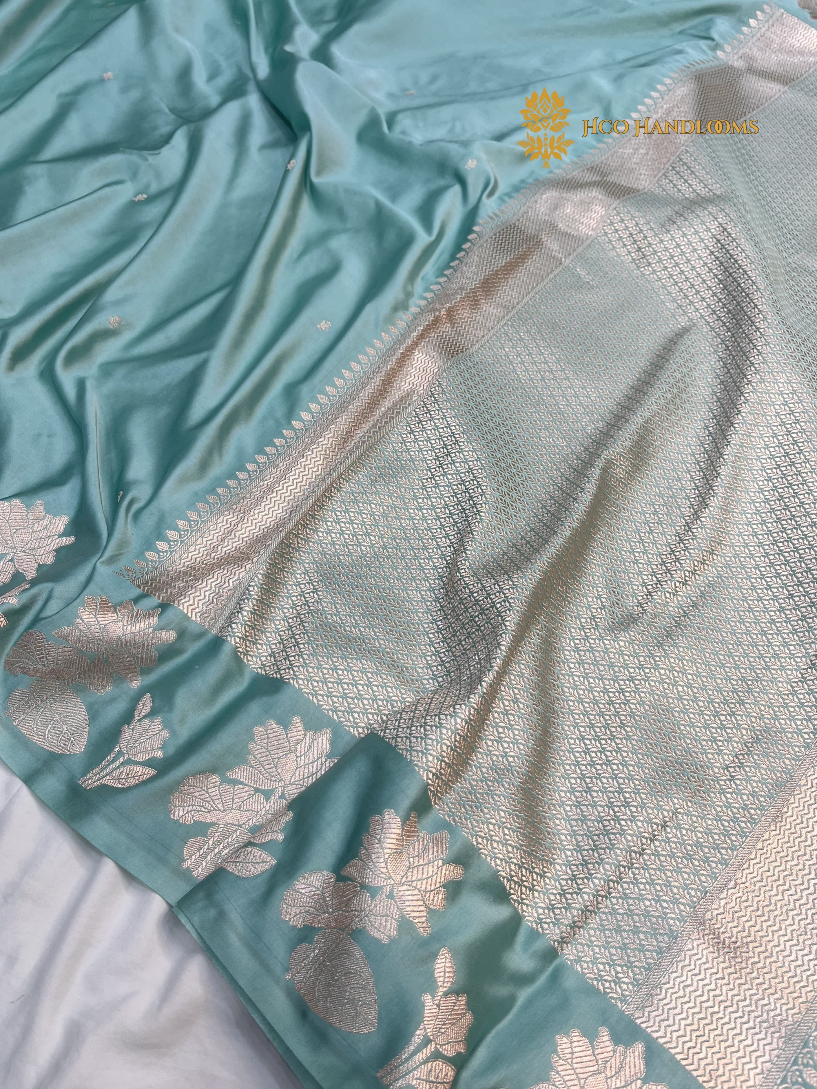 Light Blue Premium Mashru Katan Silk Banarasi Saree - All Over Smnall Motifs