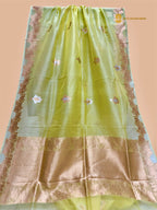 Fresh Lemon Pink Pure Kora Silk Handloom Banarasi Saree - All Over Sona & Roopa Kadua Motifs