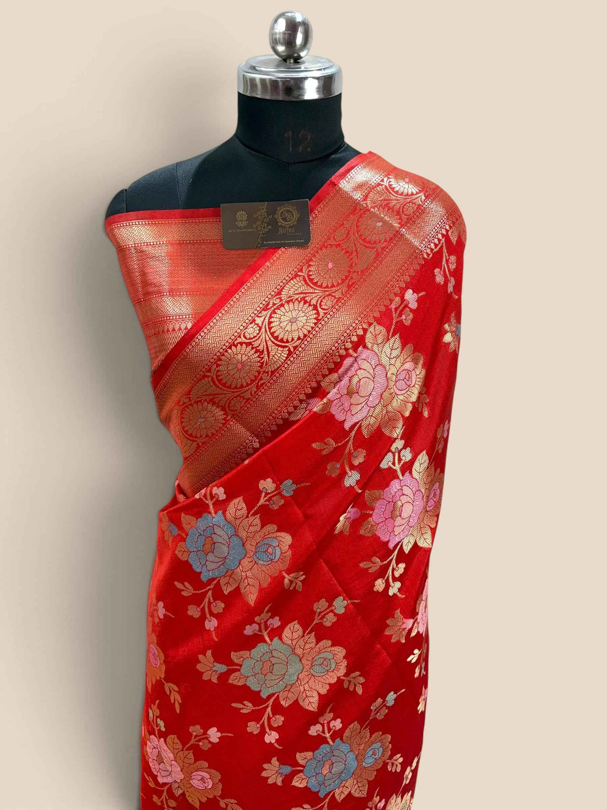 Red Pure Chiniya Silk Handloom Banarasi Saree - All Over Meenakari Motifs