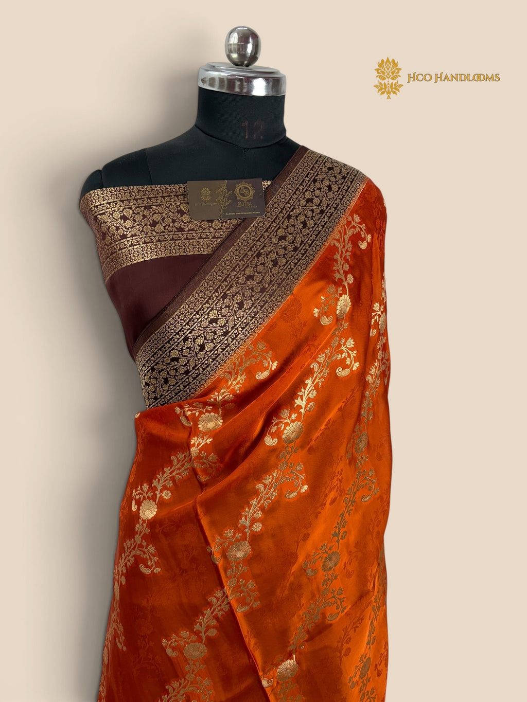 Premium Mashru Crepe Silk Banarasi Saree - All Over Floral Diagonal