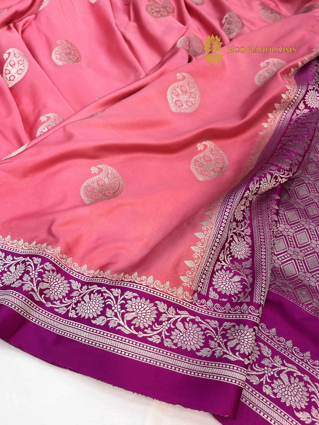 Pink Premium Mashru Katan Silk Banarasi Saree - All Over Paisley Motifs