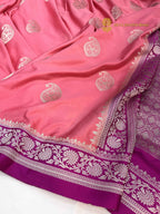 Pink Premium Mashru Katan Silk Banarasi Saree - All Over Paisley Motifs
