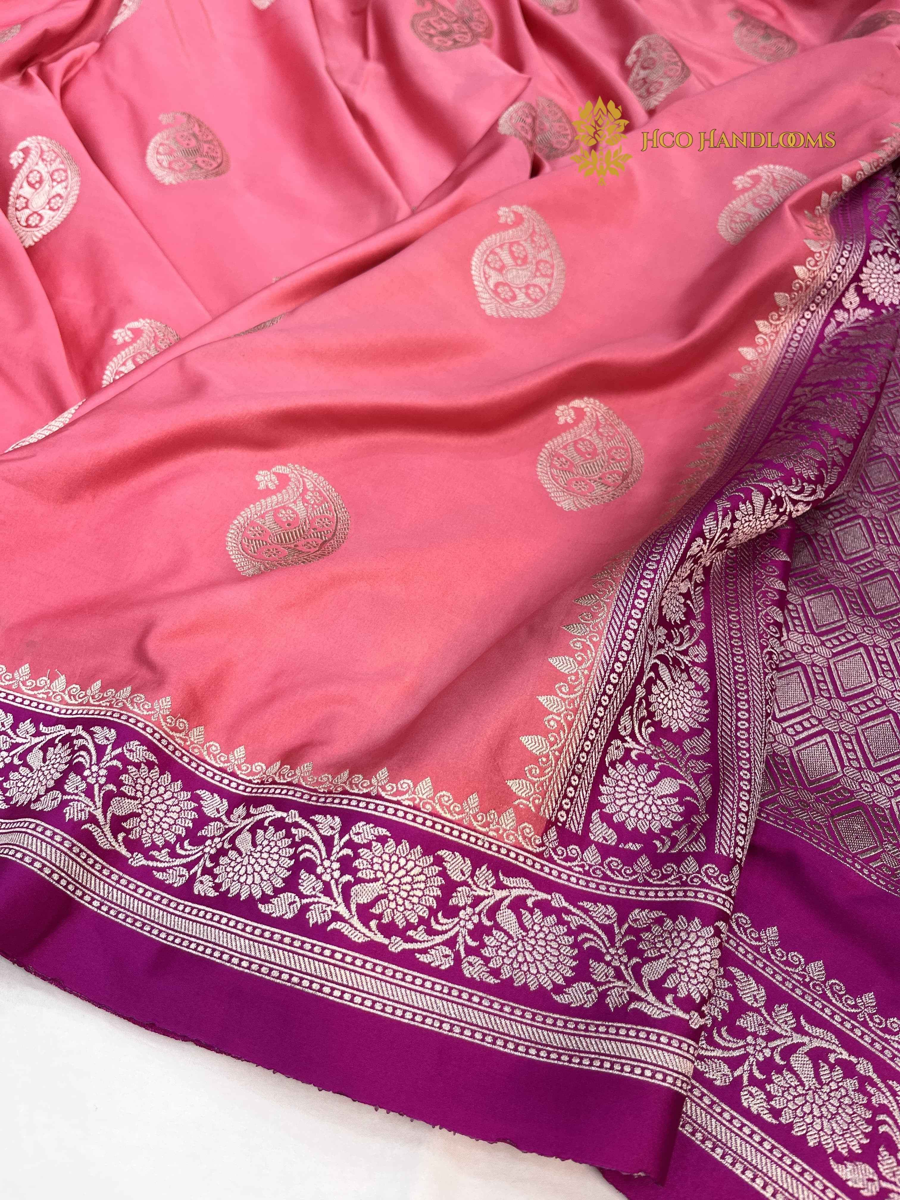 Pink Premium Mashru Katan Silk Banarasi Saree - All Over Paisley Motifs