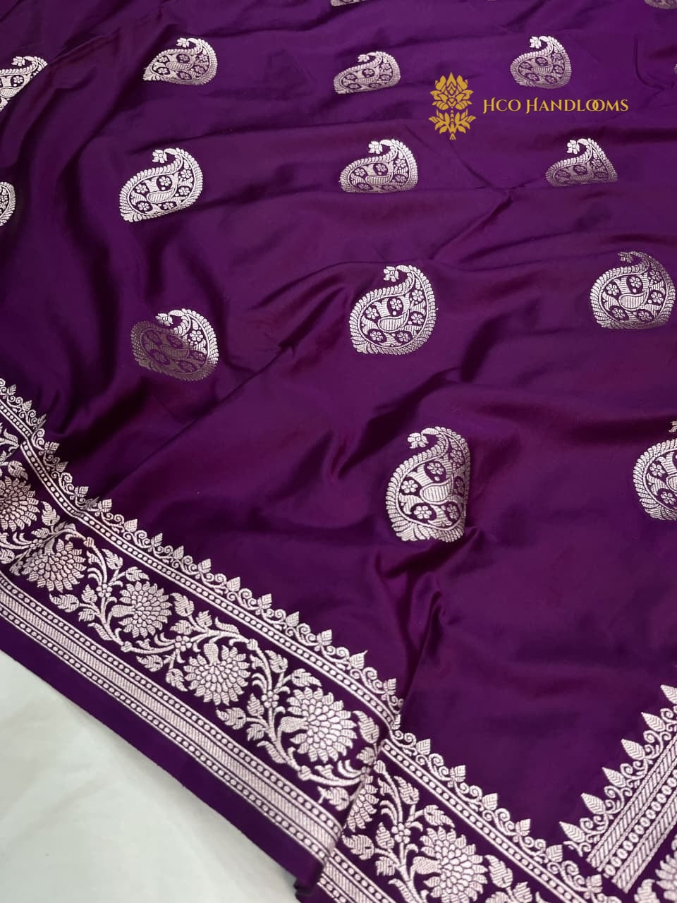 Purple Premium Mashru Katan Silk Banarasi Saree - All Over Paisley Motifs