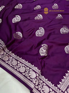 Purple Premium Mashru Katan Silk Banarasi Saree - All Over Paisley Motifs