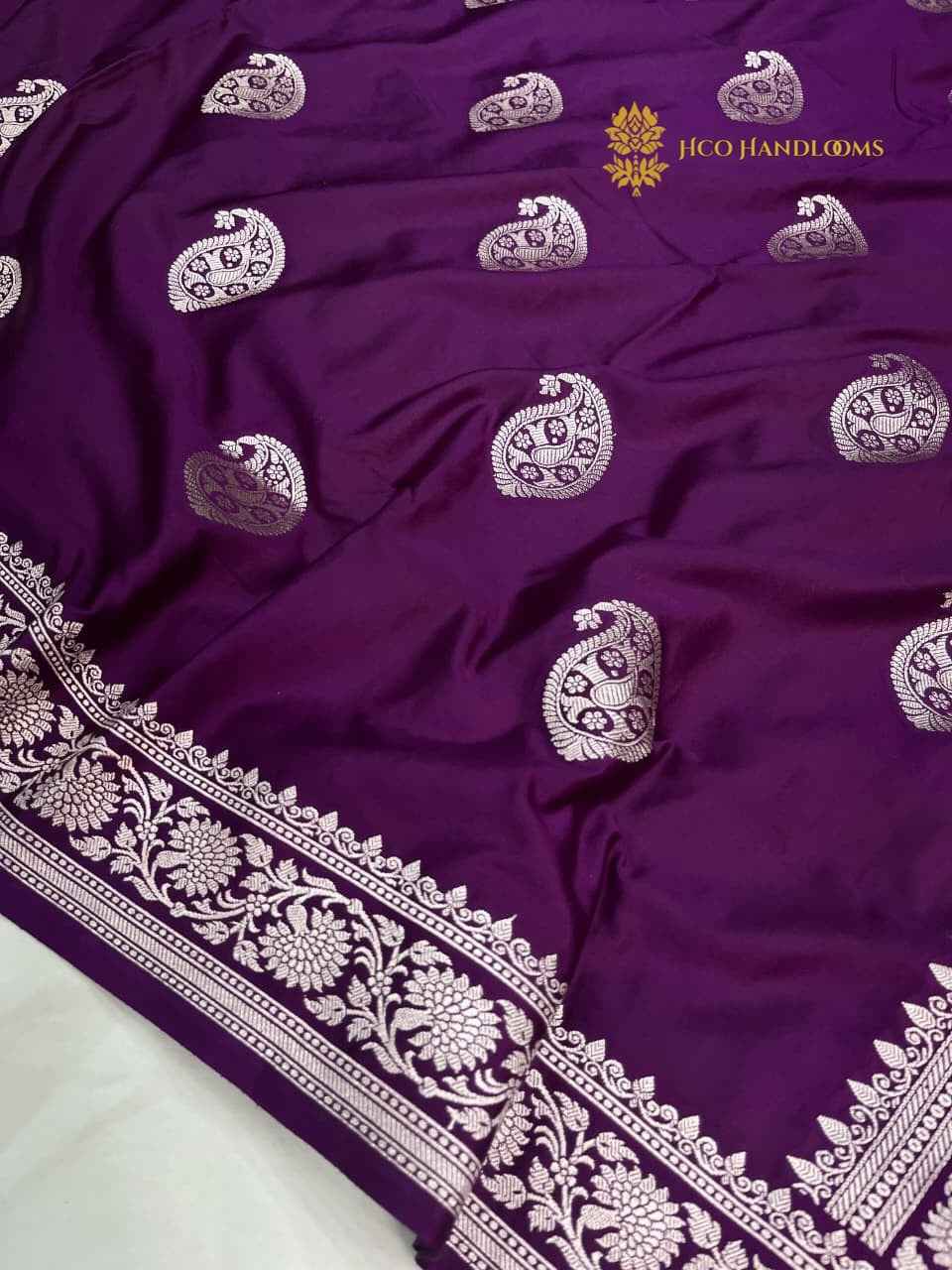 Purple Premium Mashru Katan Silk Banarasi Saree - All Over Paisley Motifs