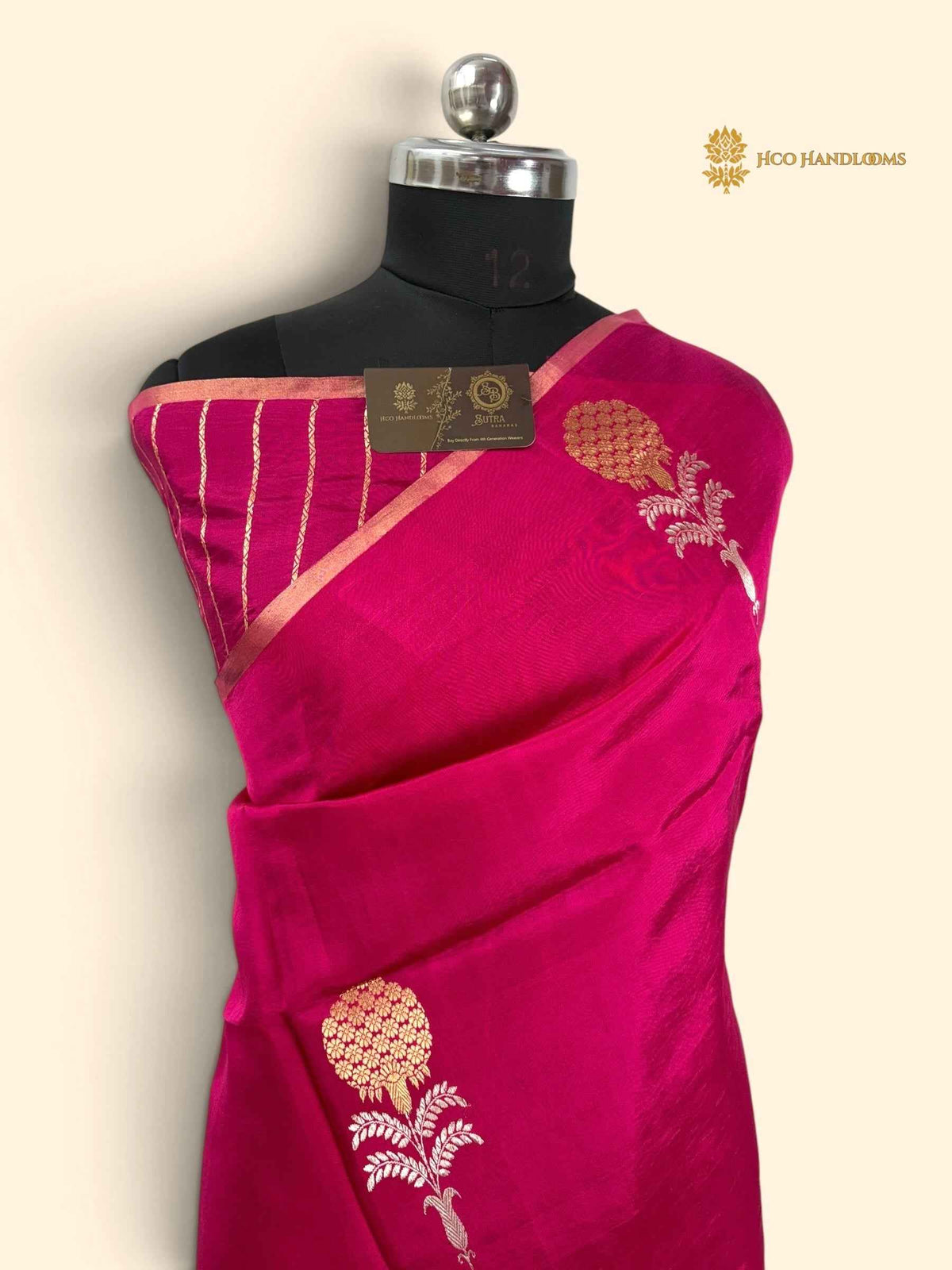 Rani Pure Mango Katan Silk Handloom Banarasi Saree - All Over Boota