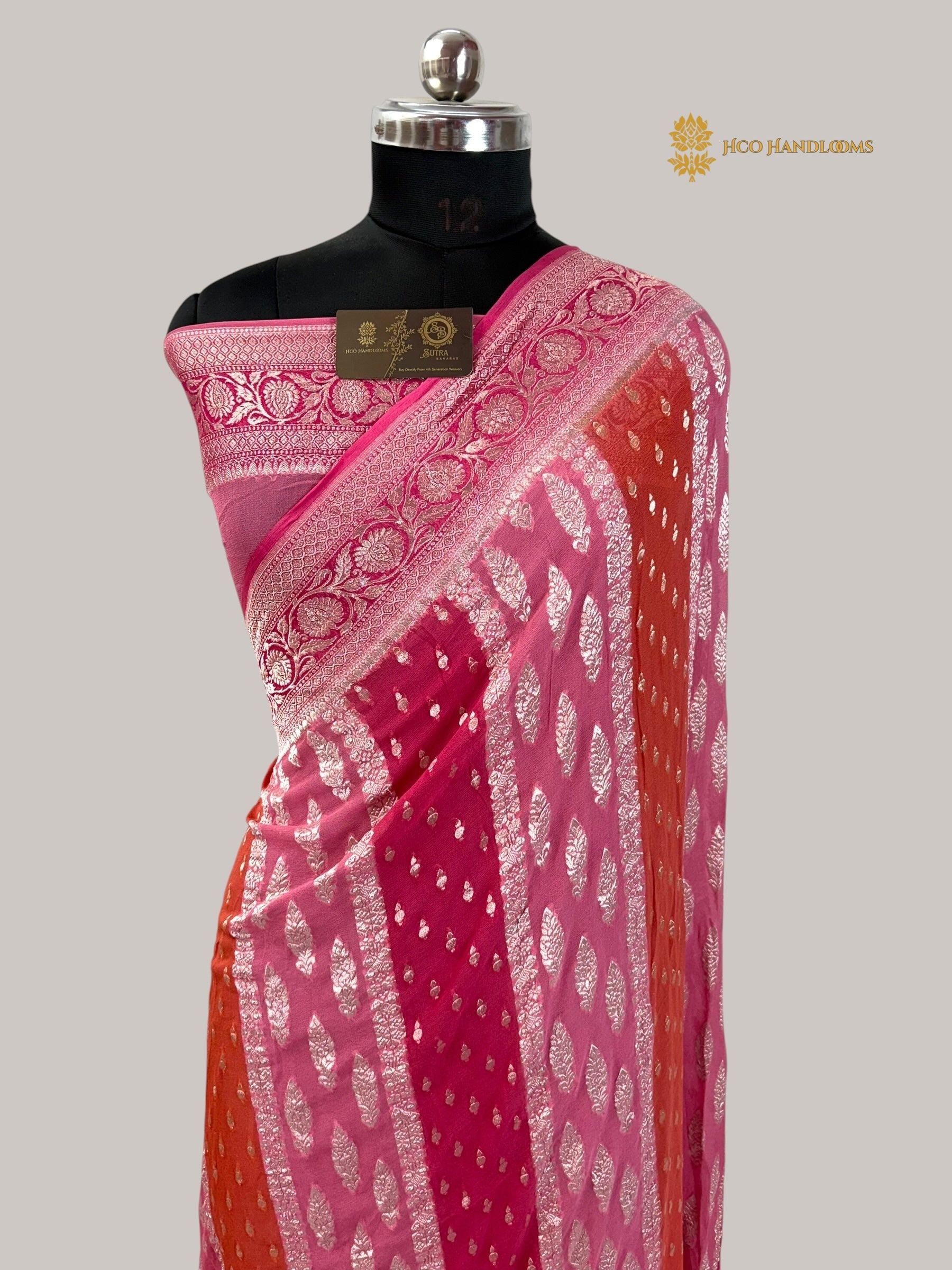 Rangkat Pure Khaddi Georgette Silk Handloom Banarasi Saree - Water Zari
