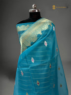 Regal Blue Pure Kora Silk Handloom Banarasi saree - All Over Meenakari Kadua Motifs