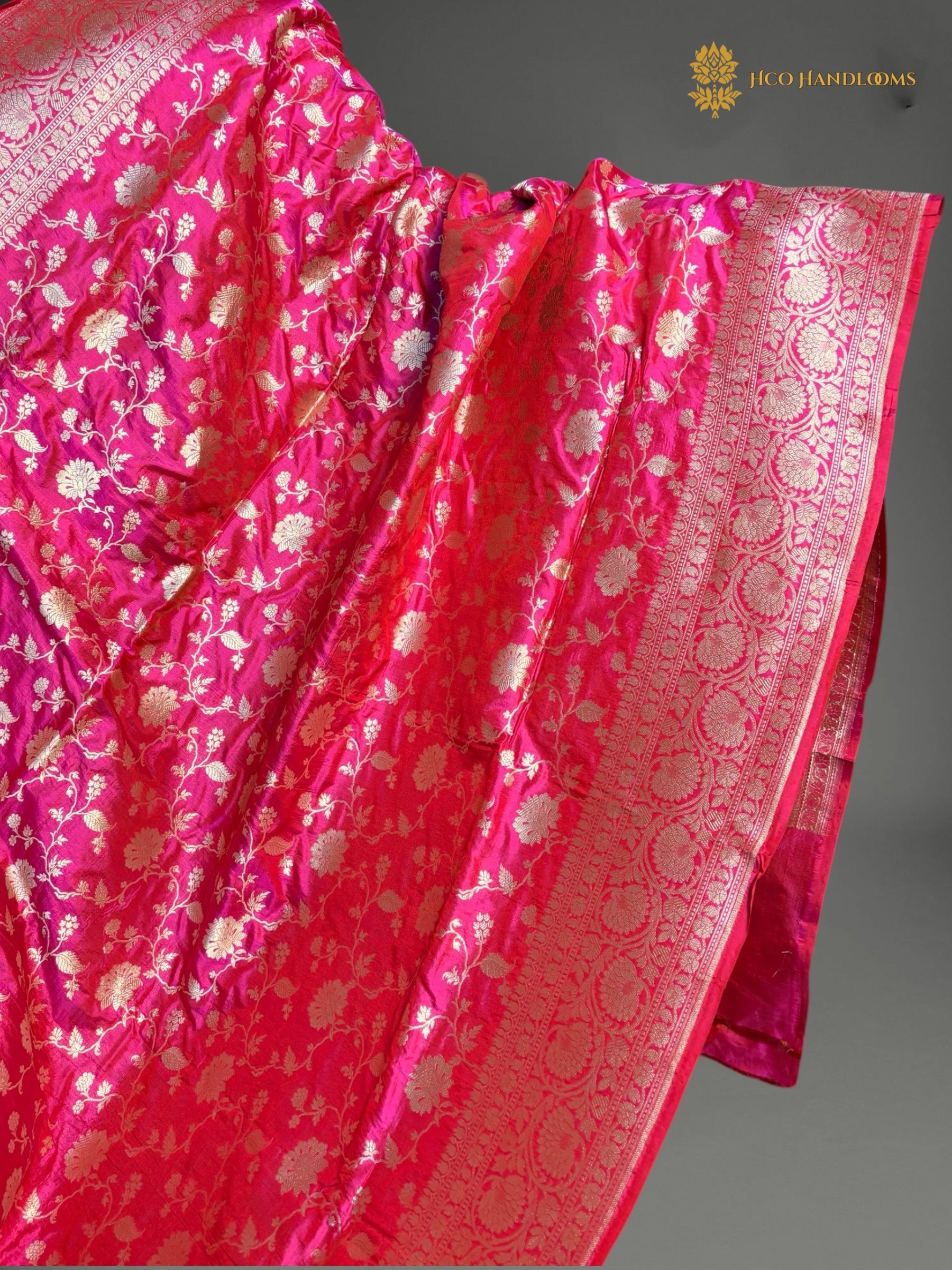 Pure Katan Silk Handloom Banarasi Saree - All Over Floral Jangla