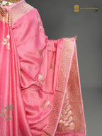 Premium Mashru Crepe Satin Silk Banarasi Saree - All Over Leafs Motifs