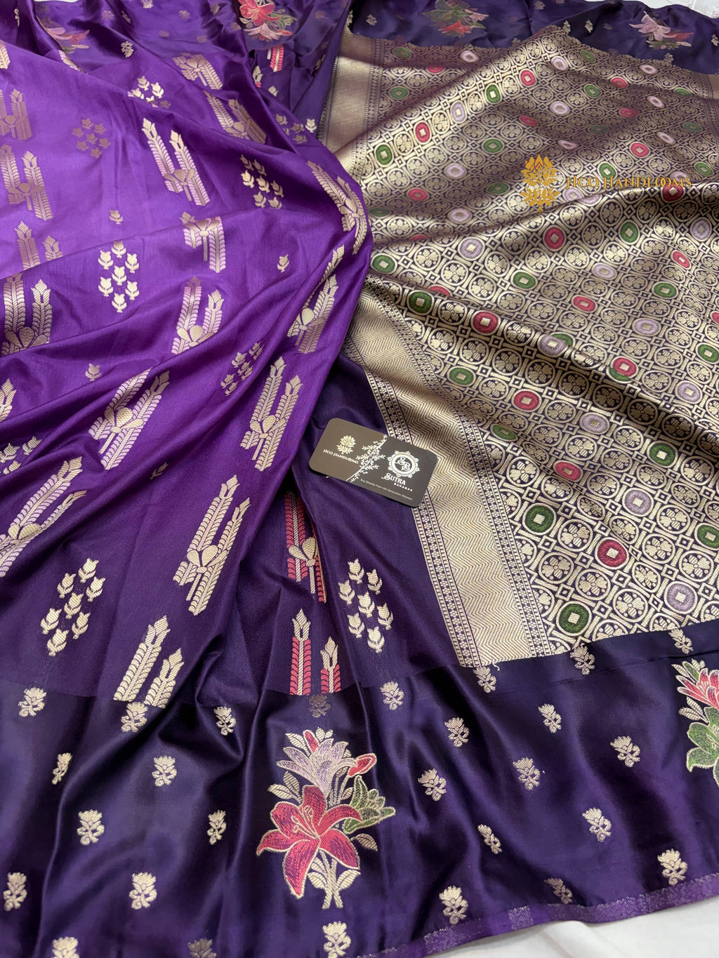 Purple Gradient Premium Soft Silk Banarasi Saree - All Over Meenakari Motifs