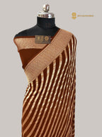 Brown Pure Khaddi Georgette Silk handloom Banarasi Saree - Water Zari