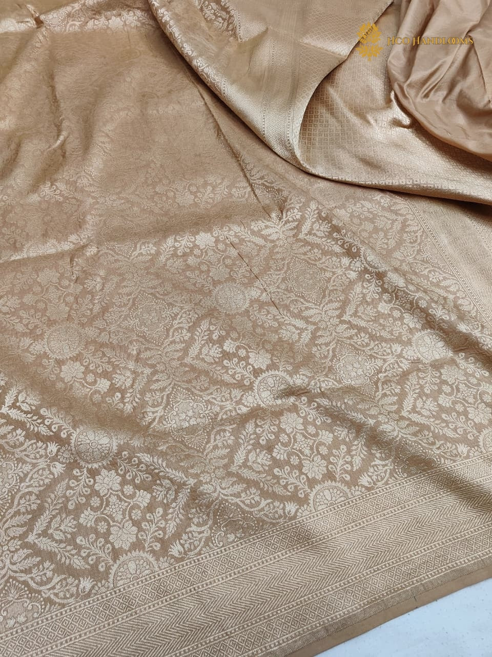 Regal Beige Pure Katan Silk Handloom Banarasi Saree - All Over Brocade