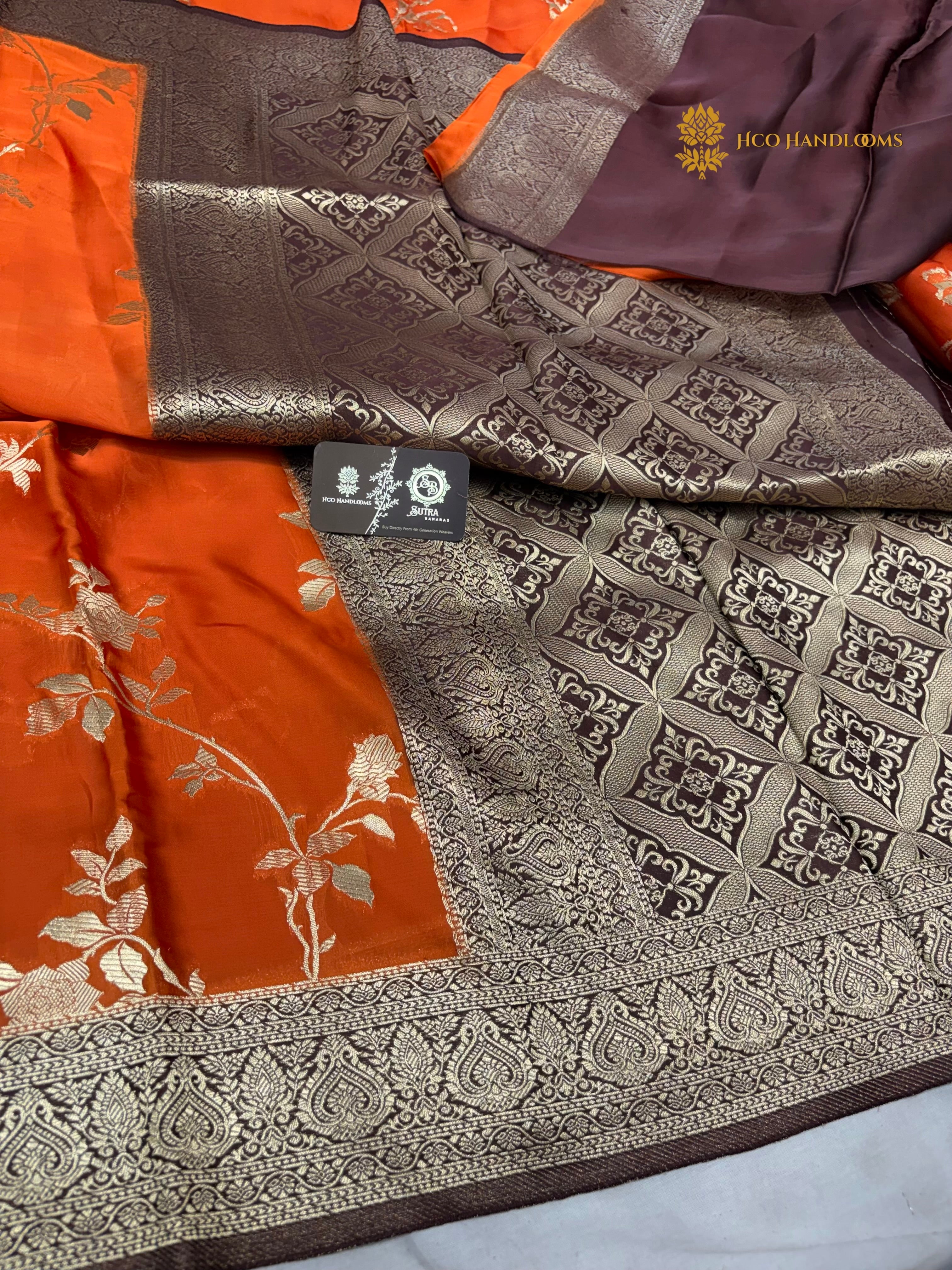 Premium Mashru Crepe Silk Banarasi Saree - All Over Floral Jaal