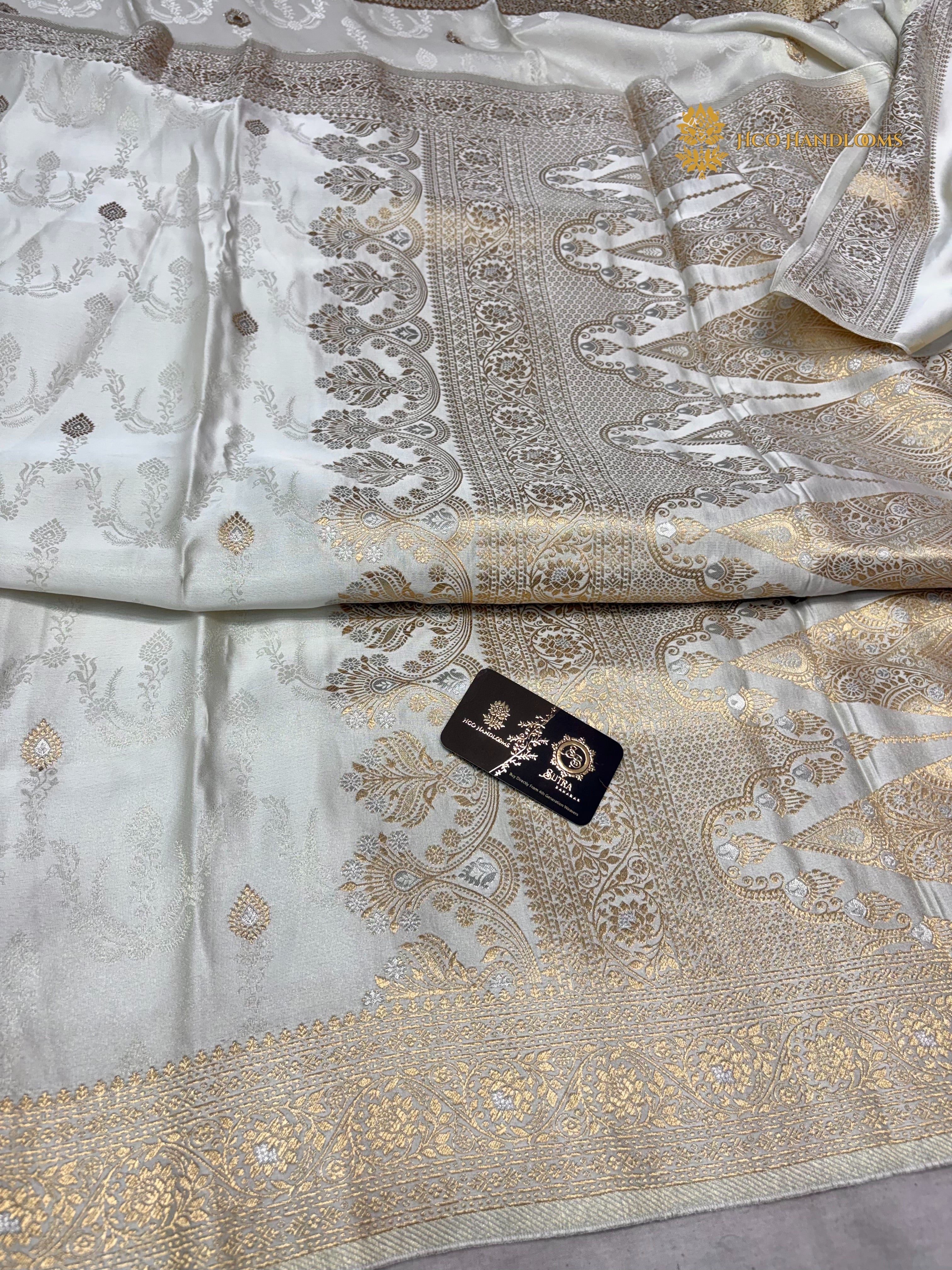 Pure Mashru Crepe Silk Banarasi Saree - All Over Motifs