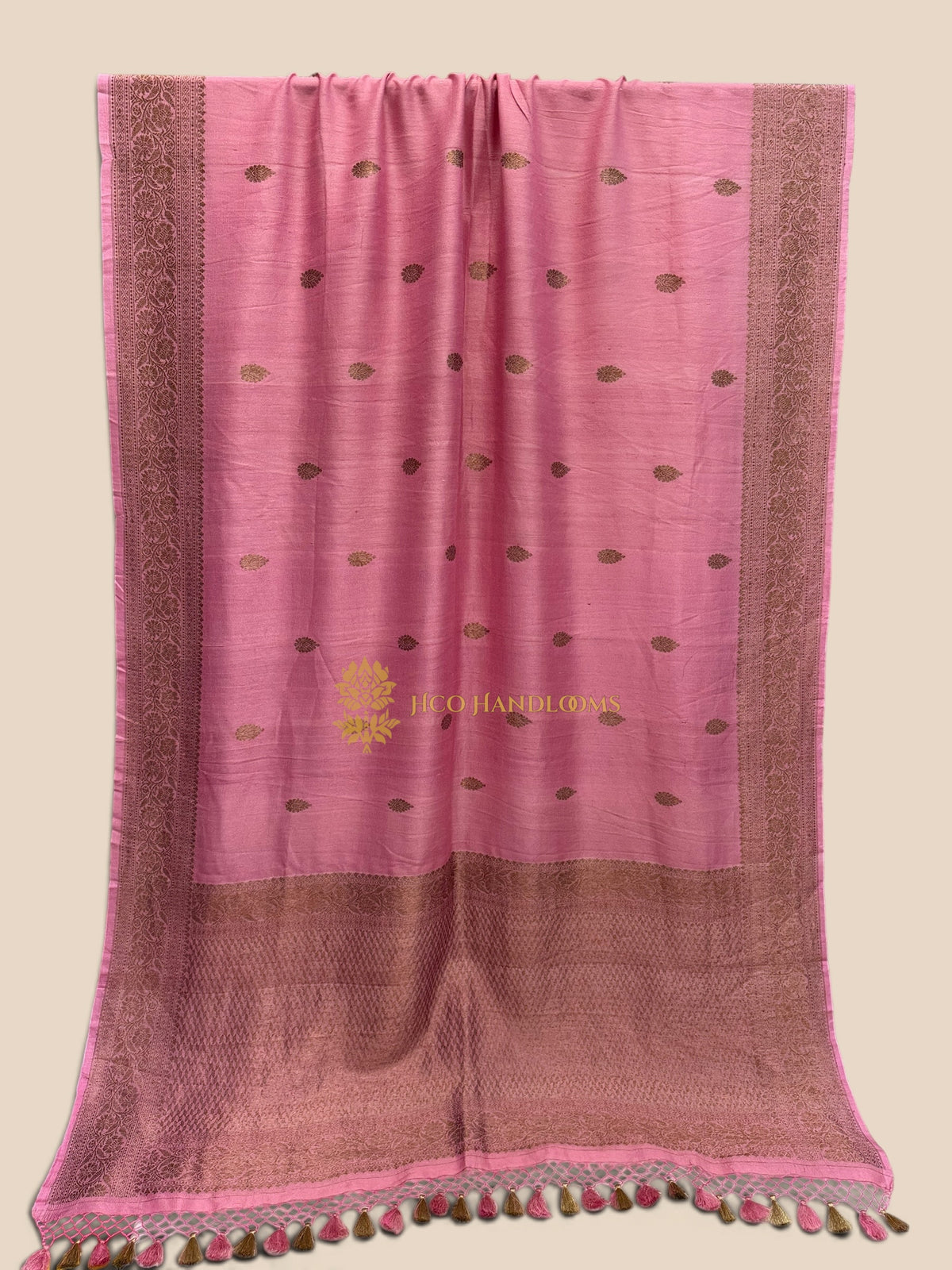 Pink Pure Tussar Silk Handloom Banarasi Saree - All Over Motifs