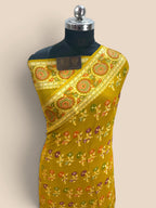 Yellow Pure Khaddi Chiffon Silk Banarasi Saree - Floral Motifs