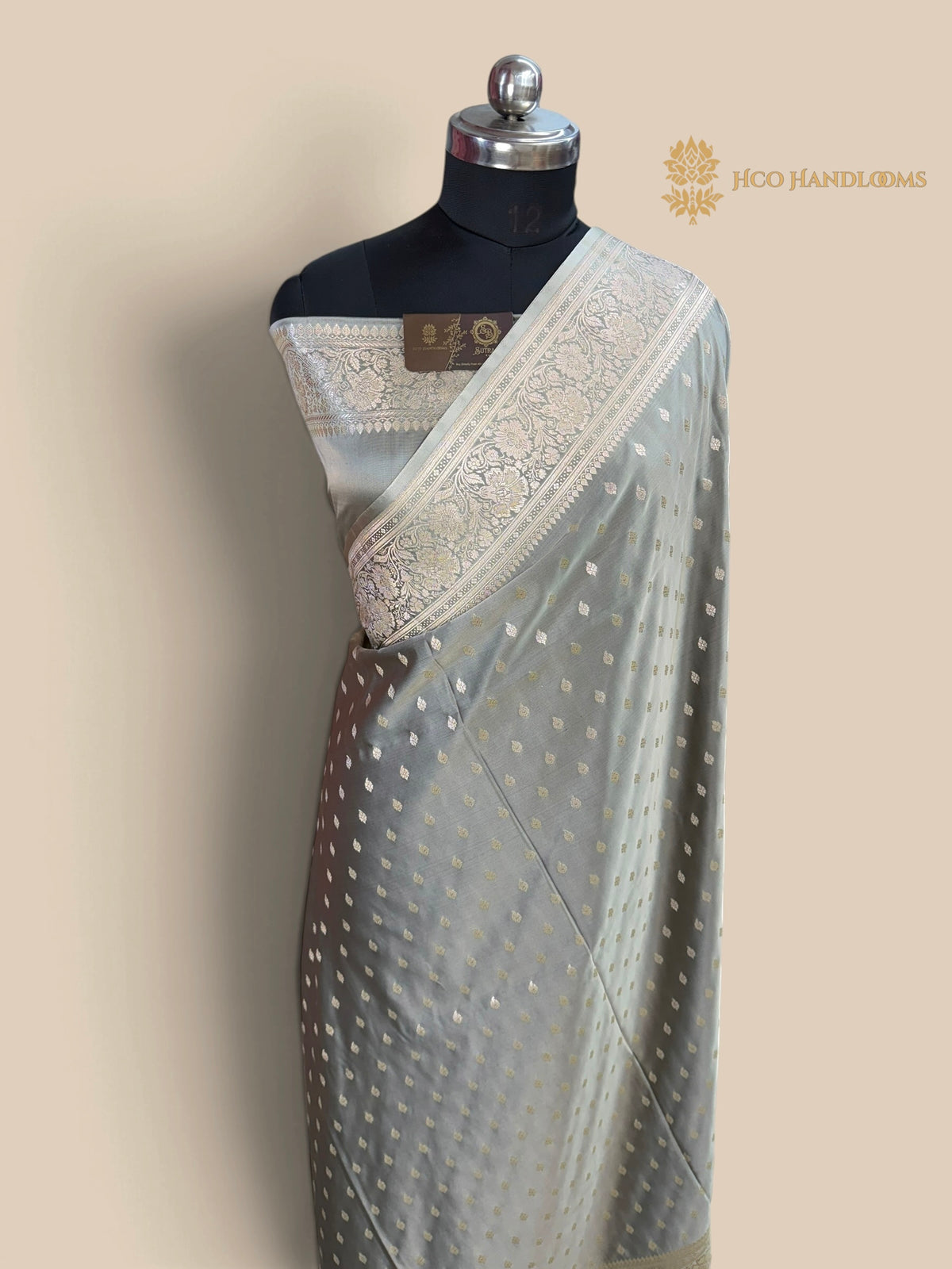 Grey Premium Mashru Katan Silk Banarasi Saree - All Over Small Motifs