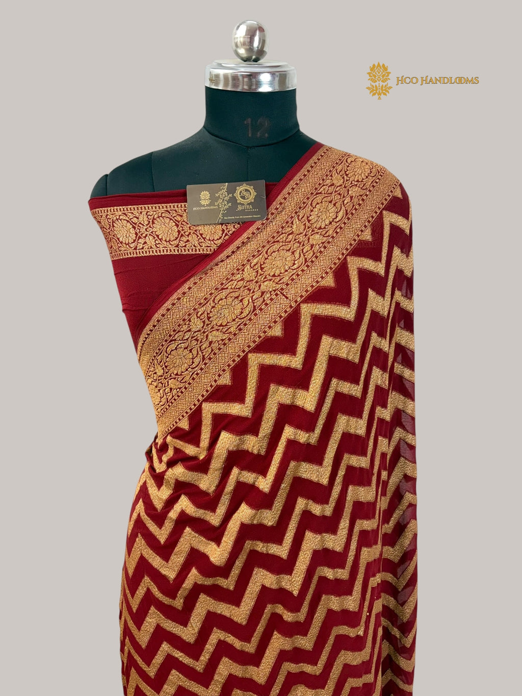 Regal Maroon Pure Khaddi Georgette Silk handloom Banarasi Saree - Water Zari
