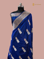 Regal Blue Pure Katan Silk Handloom Banarasi saree - All Over Kadhua Paisley Motifs