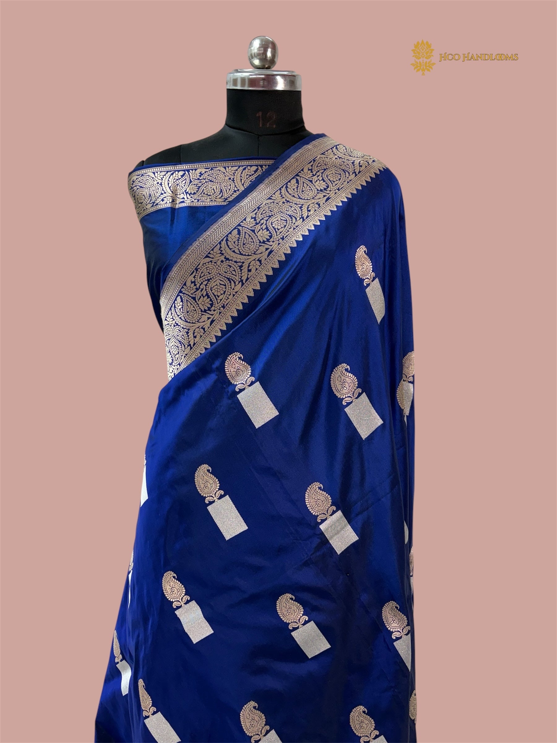 Regal Blue Pure Katan Silk Handloom Banarasi saree - All Over Kadhua Paisley Motifs