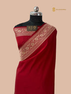 Red Premium Mashru Katan Silk Banarasi Saree with Plain Body