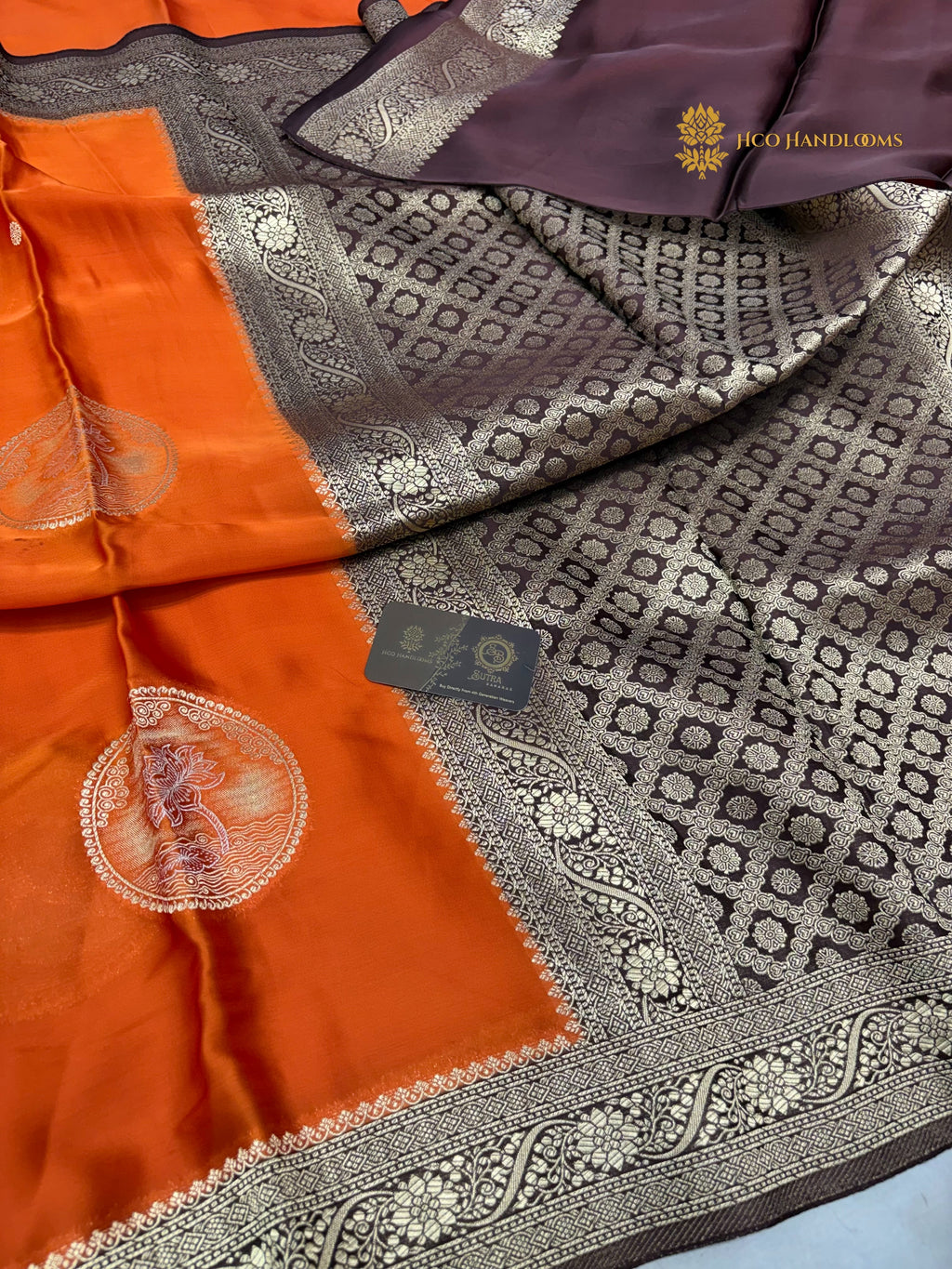 Premium Mashru Crepe Silk Banarasi Saree - All Over Lotus Motifs