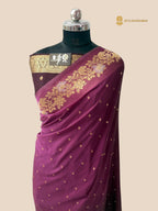 Dual Tone Wine Premium Semi Georgette Small Motifs Banarasi Saree