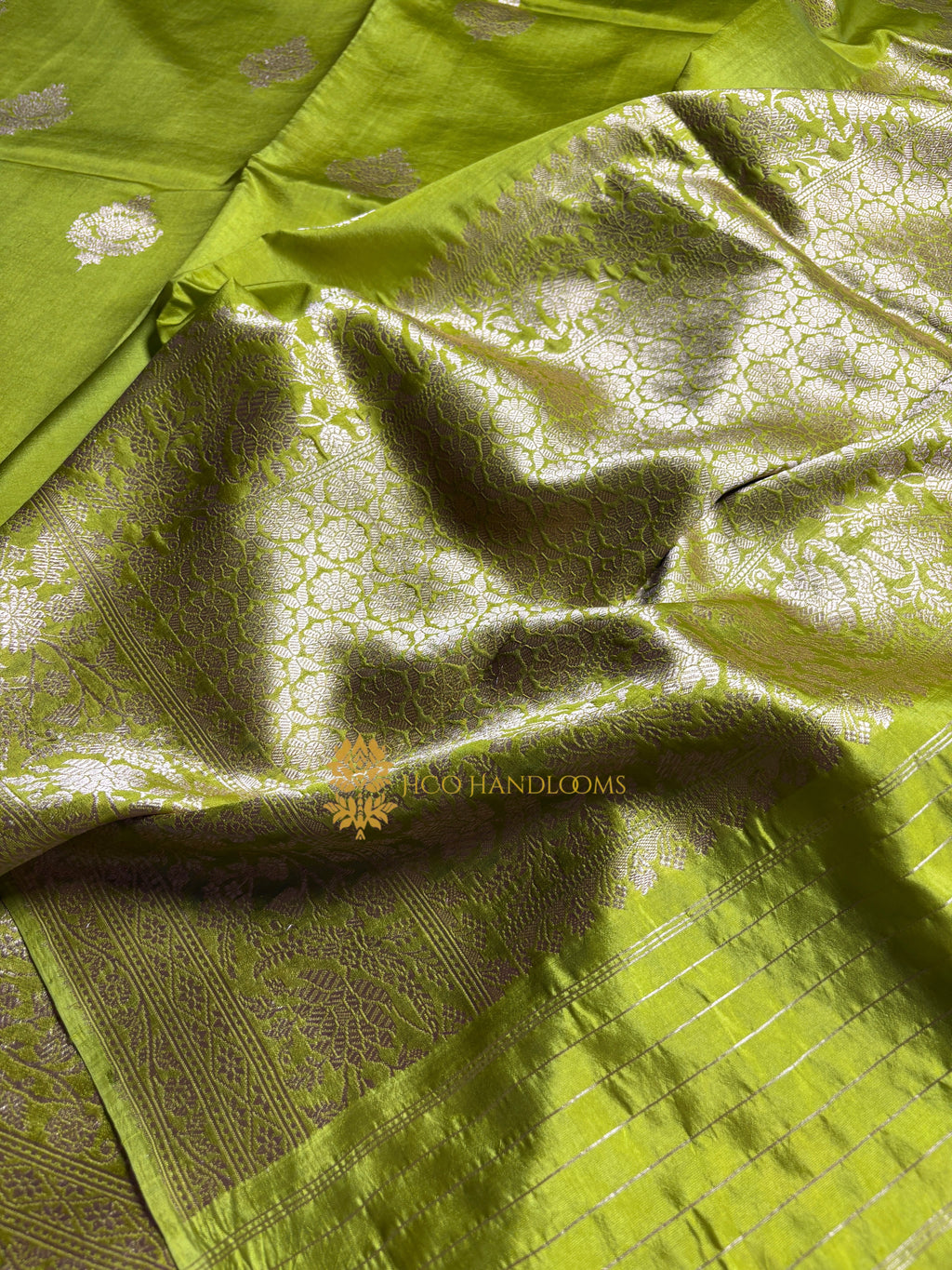 Pure Mango Katan Silk Handloom Banarasi Saree - All Over Kadhua Motifs