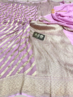 Light Pink Pure Khaddi Georgette Silk handloom Banarasi Saree - Water Zari