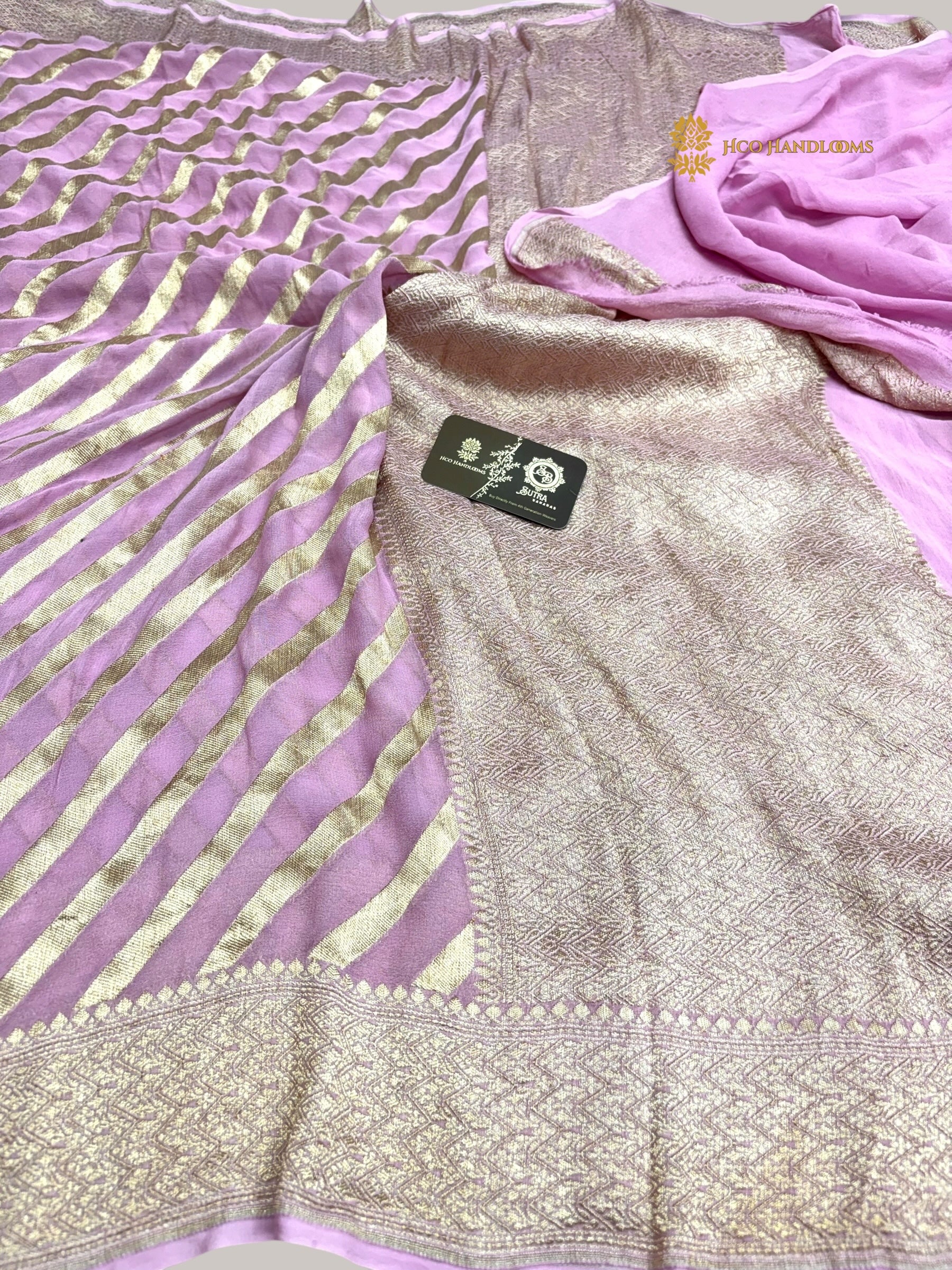 Light Pink Pure Khaddi Georgette Silk handloom Banarasi Saree - Water Zari