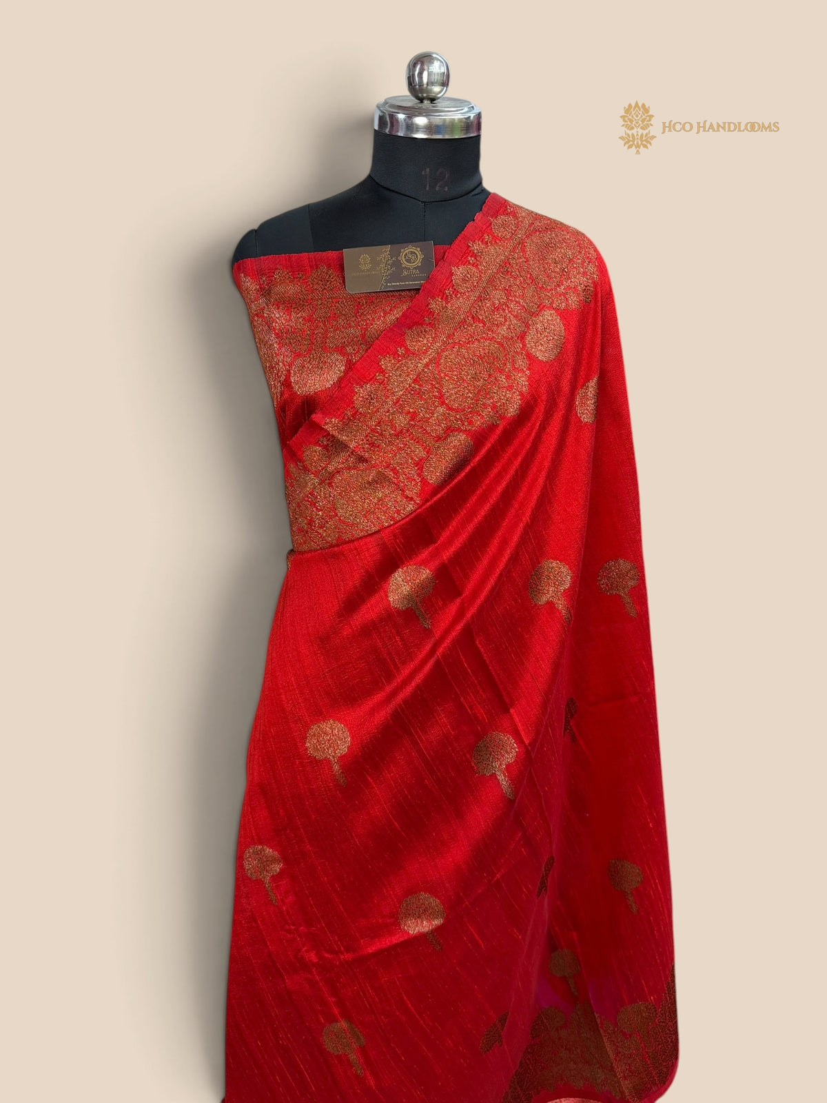Red Pure Raw Tussar Silk Handloom Banarasi Saree - Kadhua Motifs