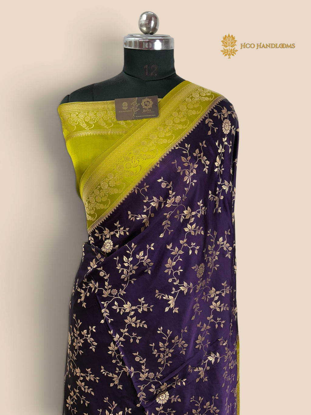 Premium Mashru Crepe Silk Banarasi Saree - All Over Floral Jaal