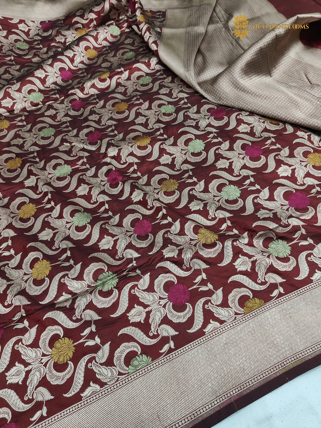 Maroon Pure Katan Silk Handloom Banarasi Saree - All Over Meenakari Brocade Jangla