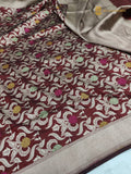 Maroon Pure Katan Silk Handloom Banarasi Saree - All Over Meenakari Brocade Jangla