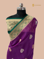 Green & Magenta Contrast Pure Kora Silk Handloom Banarasi Saree - All Over Kadua Motifs