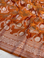 Orange Premium Mashru Katan Silk Banarasi Saree - All Over Jaal