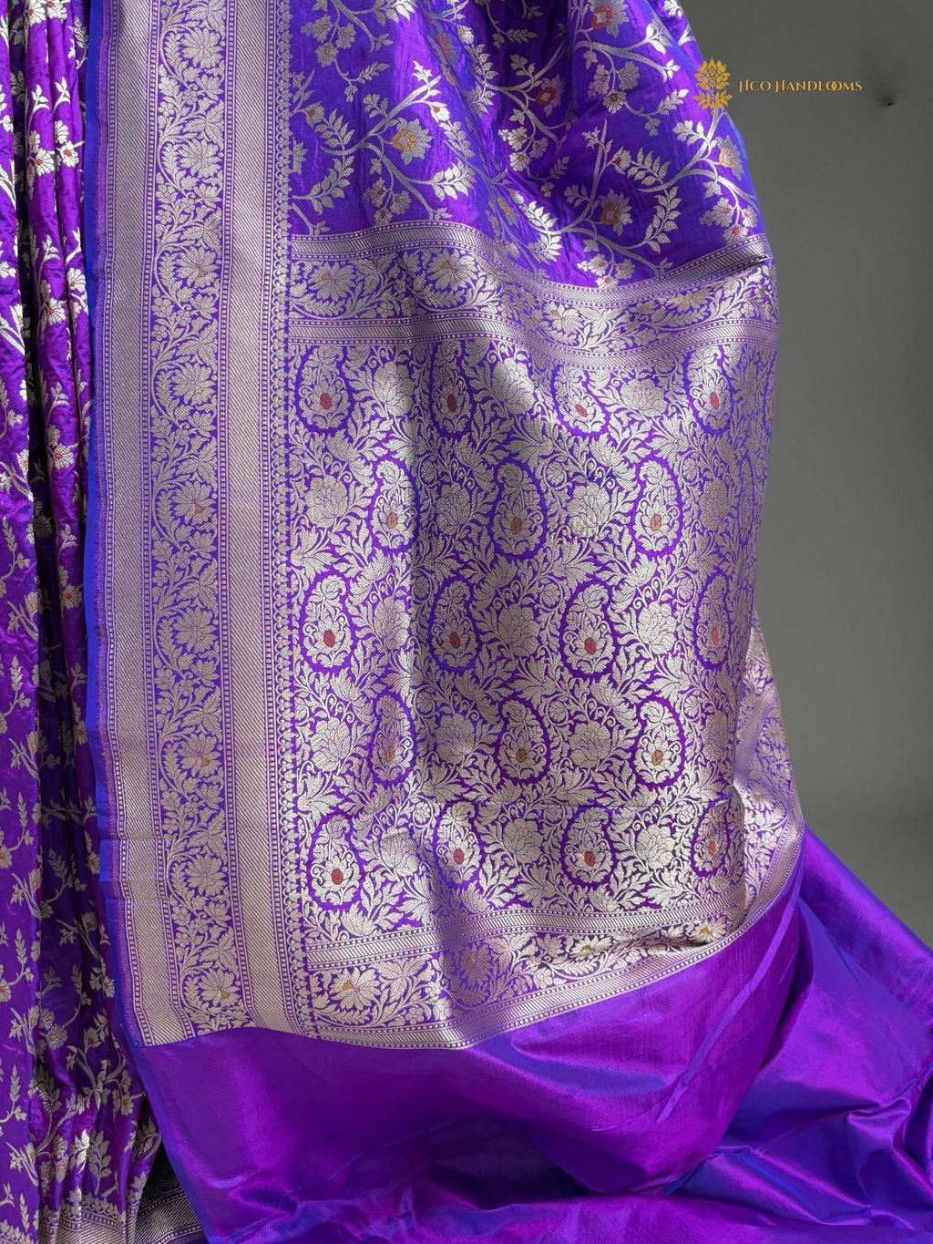 Regal Pure Katan Silk Handloom Banarasi Saree - All Over Jaal Work With Meenakari