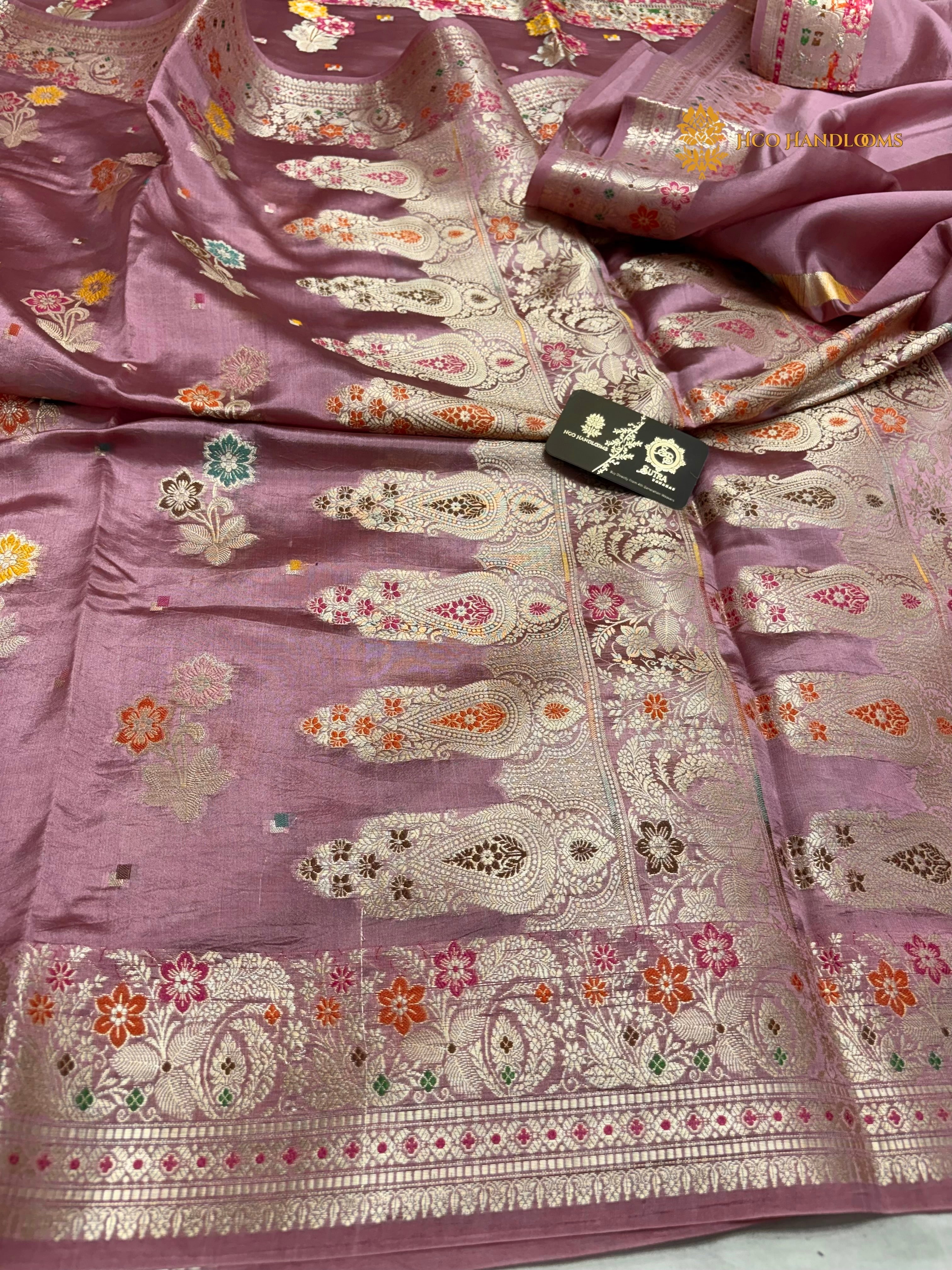 Light Blue Pure Mango Katan Silk Banarasi Saree - All Over Meenakari Motifs